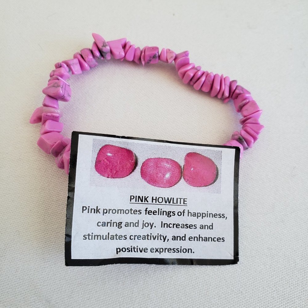 PINK Polished HOWLITE stones Stretch Bracelet